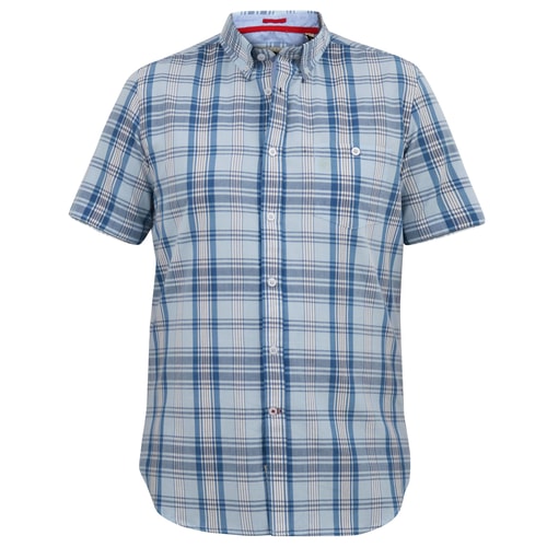 D555 Orchard Check Kurzarmhemd mit Button-Down-Kragen und Tasche Himmelblau